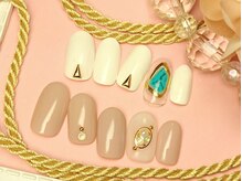 ネイルアンドアイラッシュ リラ 東三国店(Rela)/手描きターコイズ&大人ベージュ