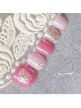 たゆ ネイル(たゆnail)/ピンクのフラワーフットネイル☆