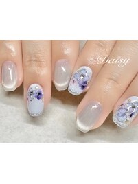 紫陽花ネイル 押し花ネイル