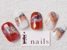 アイネイルズ 梅田店(I nails)/レッド大理石ニュアンス￥8200