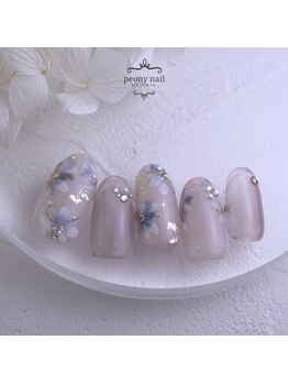 ピオニーネイル(peony nail)/グレージュのフラワーヴェール
