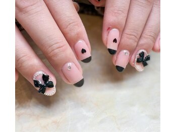 はあとねいる 宇都宮御幸ヶ原店/【オーナー限定】黒リボンネイル