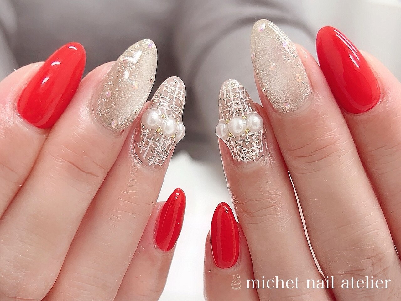 2026年冬トレンド】レッド ツイード ハンドのネイルデザイン集｜人気順