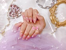 ワンホンネイル 新宿(Rumi Nail)/ チークネイル/ピンク/リボン