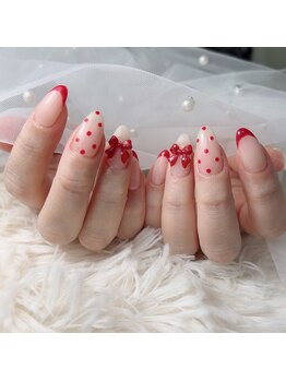 アートネイル ギャラリー(Art nail Gallery)/赤フレンチとリボンネイル