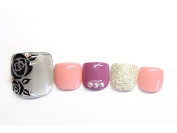 ネイルサロン アテナ(Athena)/持ち込みアート/薔薇ネイル