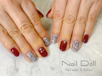 ネイルドール(Nail Doll)/ボルドー×ツイード