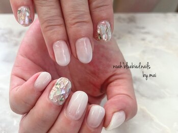 ノアブルーバードネイルズ(Noah' bluebird .nails)/ホワイトネイルにシェル埋め込み