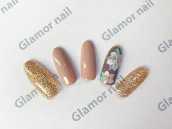 グラマーネイル(Glamor nail)/ワンカラー×フラワー
