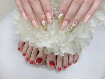 ネイルサロンミキ 横浜(MIKI)/シンプルスカルプ　上品赤フット