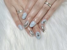 ヒールネイル(heal nail)/blue×大理石×silver.
