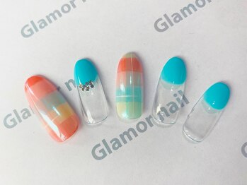 グラマーネイル(Glamor nail)/バルーンFR×チェック柄