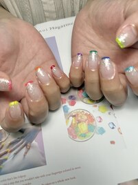 ラメグラデ×カラフルフレンチ