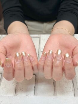 オレンジスティック/ゴールドラメグラデ/スクエア