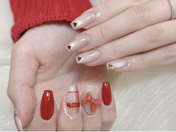 スペラ 大宮店(Spera)/流行のチェック柄とハートネイル