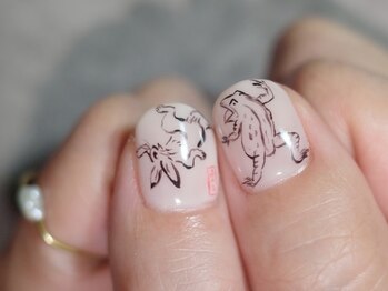 ネイル アトリエ コモード(nail atelier Comodo)/絵画ネイル[鳥獣戯画]