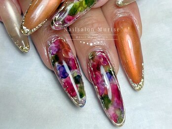 【ロング×フラワーネイル】