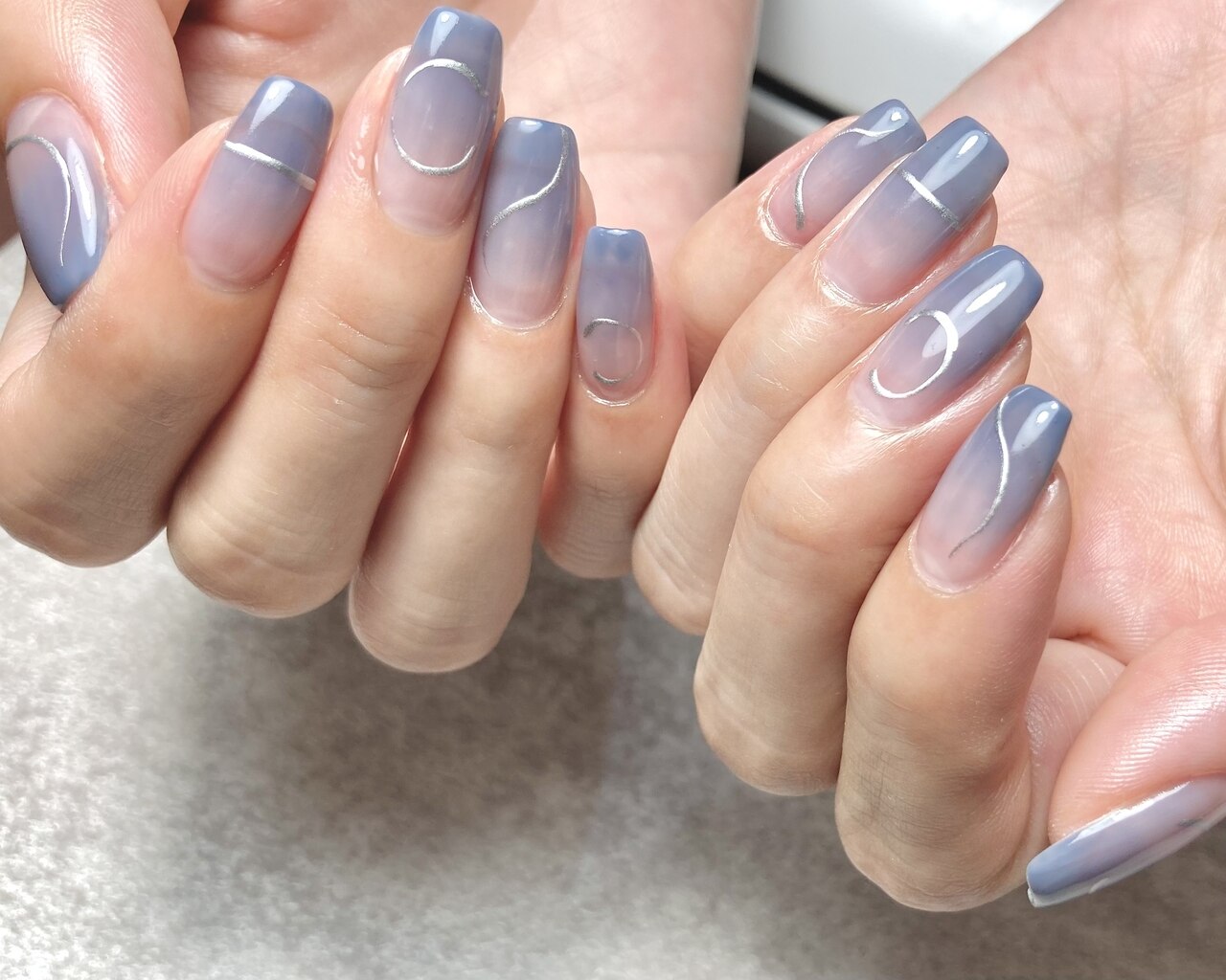 【サイズオーダー用】ニュアンスネイル　ネイルチップ　くすみブルー　グレー サイズオーダー用】ニュアンスネイル ネイルチップ くすみブルー