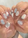 Hand★水色×白リボンネイル☆