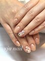 ユジュ ネイル(yju nail) ワンカラーにポイントでお花のアート*