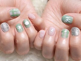 〇グリーンなラブリーネイル