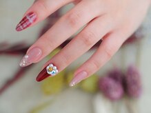 ソウ 難波店 nail salon Sou/赤チェック×ティアラnail