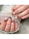 【nail】茶x白グラデーション