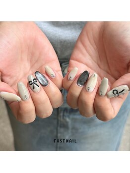 ファストネイル ららぽーと門真店(FAST NAIL)/リボン/ベージュ/Y2K/トレンド