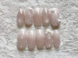 レース柄×リボン　ピンクグラデ