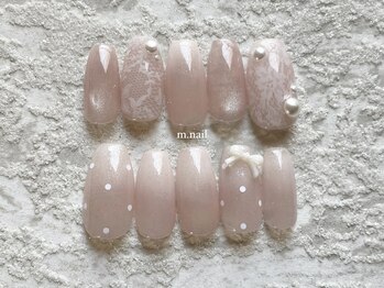 レース柄×リボン　ピンクグラデ