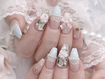 nail salon mimi【4月上旬 NEW OPEN（予定）】/水色×レースネイル