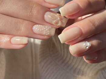 アイネイルズ 梅田店(I nails)/Shikumo限定リボンネイル透明感