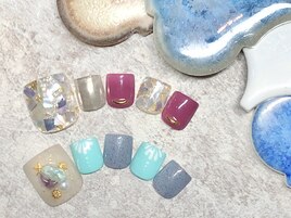 【FOOT】夏ネイル×天然石シェル