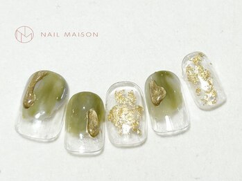 ネイルメゾン 梅田(NAIL MAISON)/グリーンぷっくりニュアンス