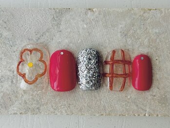 カラ ネイル 中津店(calla nail)/ぷっくりフラワー×チェック