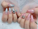 ラメネイル　ピンク　ブルー