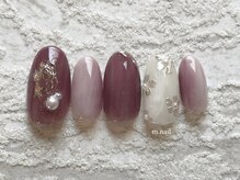 エムドットネイル 池袋(m.nail)/パープルニュアンス　お花アート