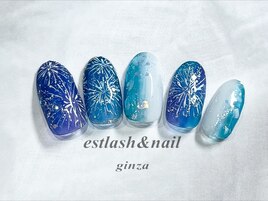 ブルー水色　花火ネイル