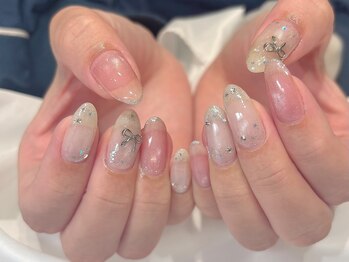 ミリ 難波(Mili)の写真/輝く指先をあなたに！ピンクとホワイトマグネットにラメをつけてキラキラ・リボンパーツでより華やかに◎