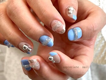 アプリシーエイトネイル(appreciate nail)/【おまかせ】ブルーフレンチ♪