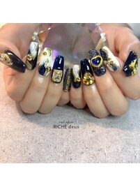 ネイビー×ゴールドネイル