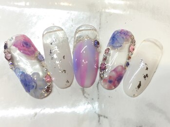 ラリュールネイル(L'Allure nail)/水彩フラワーネイル¥8200