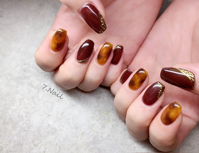 ネイルチップ サイズオーダー ニュアンスネイル べっこうネイル 秋