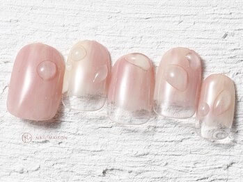 ネイルメゾン 池袋店(NAIL MAISON)/桃水滴ぷっくりマーブル¥5800
