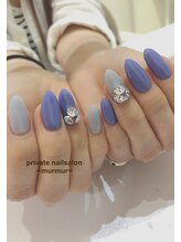 プライベート ネイルサロン マーマ(murmur)/くすみブルー×ビジュー