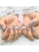 ソワ(sowa)/くすみカラー×リボンネイル