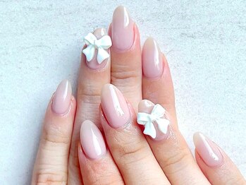 ワンカラーネイル×リボンパーツ