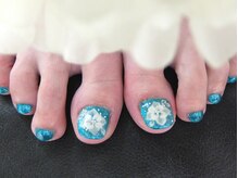 ネイルサロンミキ 横浜(MIKI)/青ブルーフットジェル手描き3D花