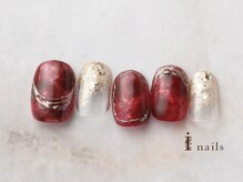 アイネイルズ 横浜EAST店(I-nails)/ミラーキラキラ赤べっ甲ネイル