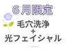 ６月限定★毛穴レス/透明感【毛穴洗浄+光フェイシャル＋パック(60分)】￥9680